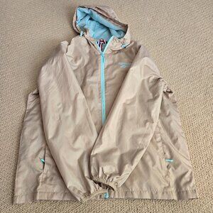 Reebok Womens Large Light Weight Rain Coat Beige and Aqua Blue
